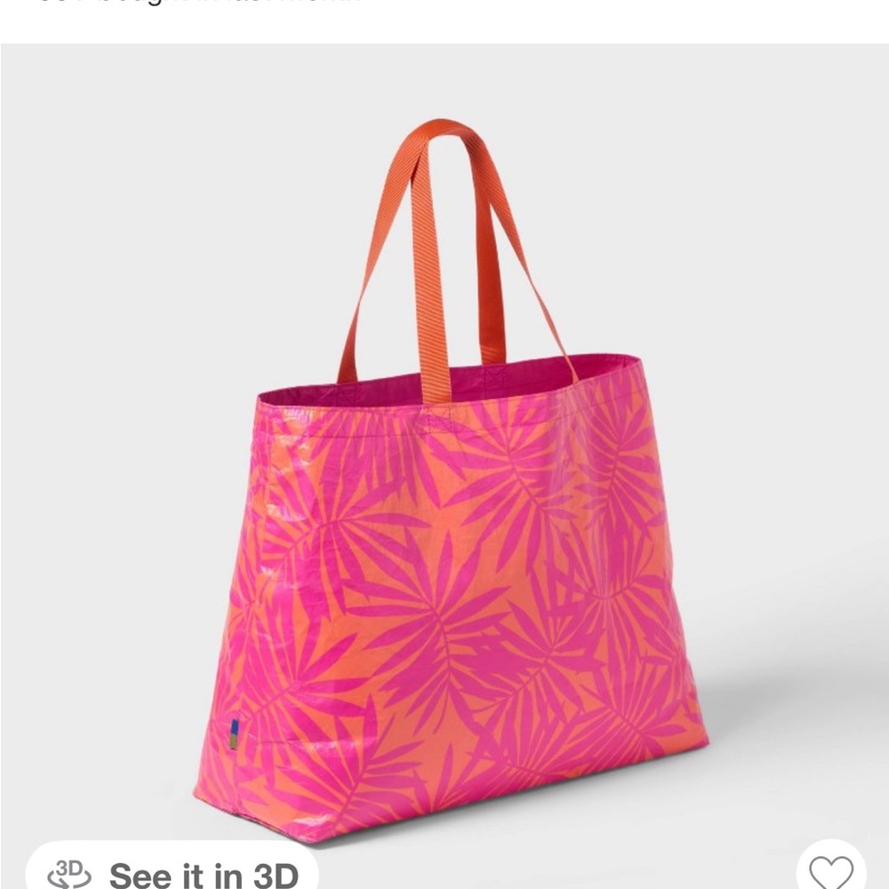 4 Pack Water Resistant Reversible Tote Bag from Open Story Pink Coral Palm